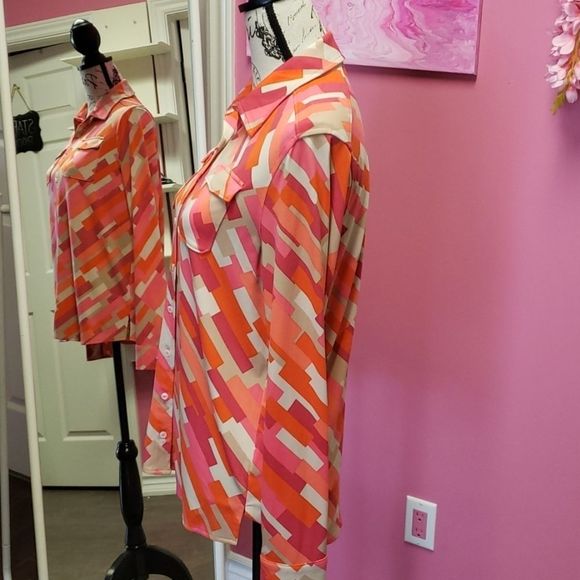 Anne 💟 Klein Multicolored Button Shirt Blouse Top - Picture 2 of 10